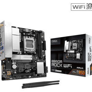 ASROCK MB B850M Rock WiFi 7, AM5, 2x DDR5, 1x PCIe 5.0 x16, 1x PCIe 3.0x16, 1x Blazing M.2, 1x Hyper M.2, 4x SATA3, RAID 0, 1, 10, 7.1 CH HD Audio, 1x HDMI, 6x USB 3.2, 5x USB 2.0, 1x USB-C, 2.5G LAN, 2x Wi-Fi 6E, BT, 1x HDMI, 1x DP, mATX