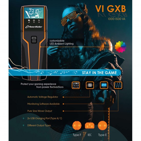 UPS POWERWALKER VI1000GXB, За професионален гейминг, 1000VA, Line Interactive