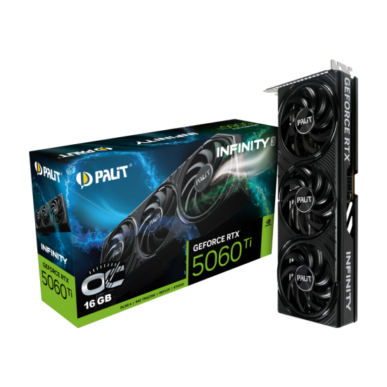 PALIT GeForce RTX 5060 Ti Infinity 3 OC 16GB GDDR7 128 bit, 1x HDMI 2.1b, 3x DP 2.1b, 3 Fan, 1x 8-pin pwr connector, 600W, 291.9 x 116.6 x 41.3 mm, NE7506TS19T1-GB2061S