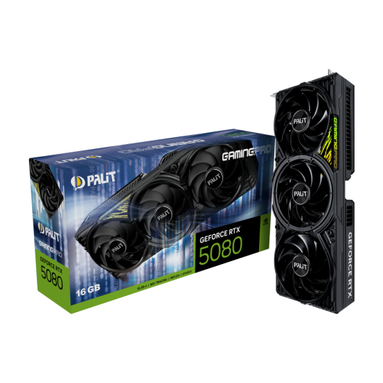 PALIT GeForce RTX 5080 GamingPro 16GB GDDR7, 256 bit, 1x HDMI 2.1b, 3x DP 2.1b, 3 Fan, 1x 16-pin pwr connector, 850W, 331.9 x 127.1 x 60 mm, NE75080019T2-GB2031A