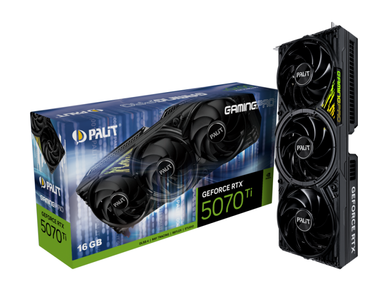 PALIT GeForce RTX 5070 Ti GamingPro V1 16GB GDDR7 256 bit, 1x HDMI 2.1b, 3x DP 2.1b, 3 Fan, 1x 16-pin pwr connector, 750W, 331.9 x 127 x 60 mm, NE7507T019T2-GB2031Y