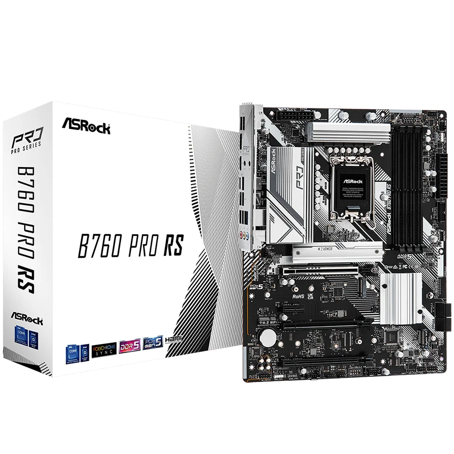 ASROCK MB Desktop B760 Pro RS (S1700, 4x DDR5, 1x PCIe 5.0 x16, 1x PCIe 4.0 x16, 1x PCIe 3.0 x16, 1x PCIe 3.0 x1, 2x Hyper M.2 PCIe Gen4x4, 1x M.2 PCIe Gen 4x2, 4x SATA3, 2x USB-C, 6x USB 3.2, 4x USB 2.0, 1xRJ-45 2.5GB, 1x HDMI, 1x DP, ATX