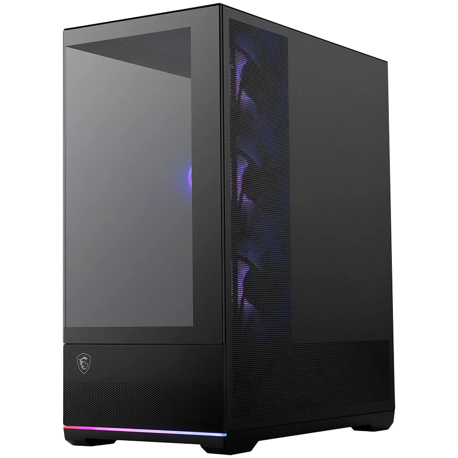 MSI MAG PANO 110R PZ, Mid-Tower, ATX/M-ATX/ITX, 2x USB 3.2, 1x USB Type-C 20Gbs, 1x Audio/Mic, LED Button, ARGB Hub, 4x 120mm ARGB Fans, ARGB Fan Hub, Mesh Panel, Tempered Glass, Black