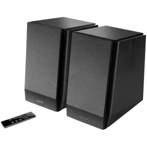 Edifier R1855DB 2.0 Bookshelf Speakers, BT V5.1, Optical, Coaxial, RCA, 0.75-inch Tweeters, 4-inch Drivers, Sub-Out, 70W (RMS), Control Knobs and Remote Control, Matte Black