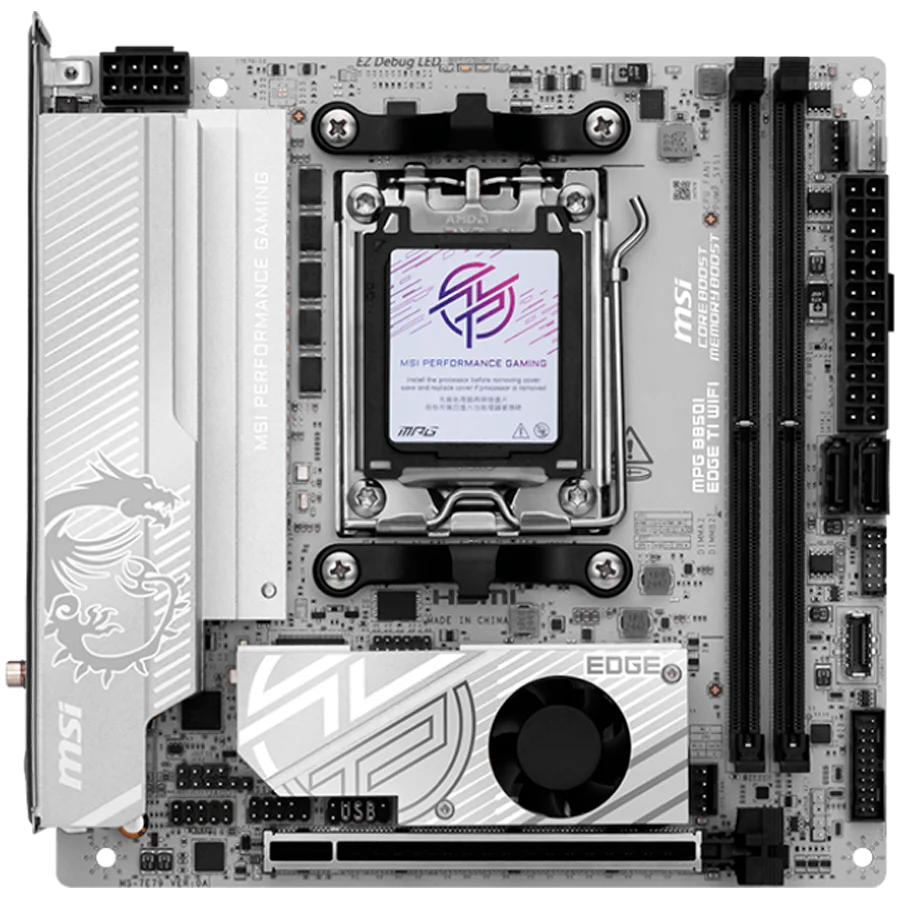 MSI MPG B850I EDGE TI WIFI, mITX, Socket AM5, Dual Channel DDR5 10000+MHz (OC), 1x PCIe x16 slot, 2x M.2 slot, 1x HDMI, 3x USB 3.2 Gen 2, 2x USB 3.2 Gen 1, 1x USB 3.2 Gen2x2 Type C, 7.1 HD Audio, 5Gbps LAN, WIFI, BT, 3Y