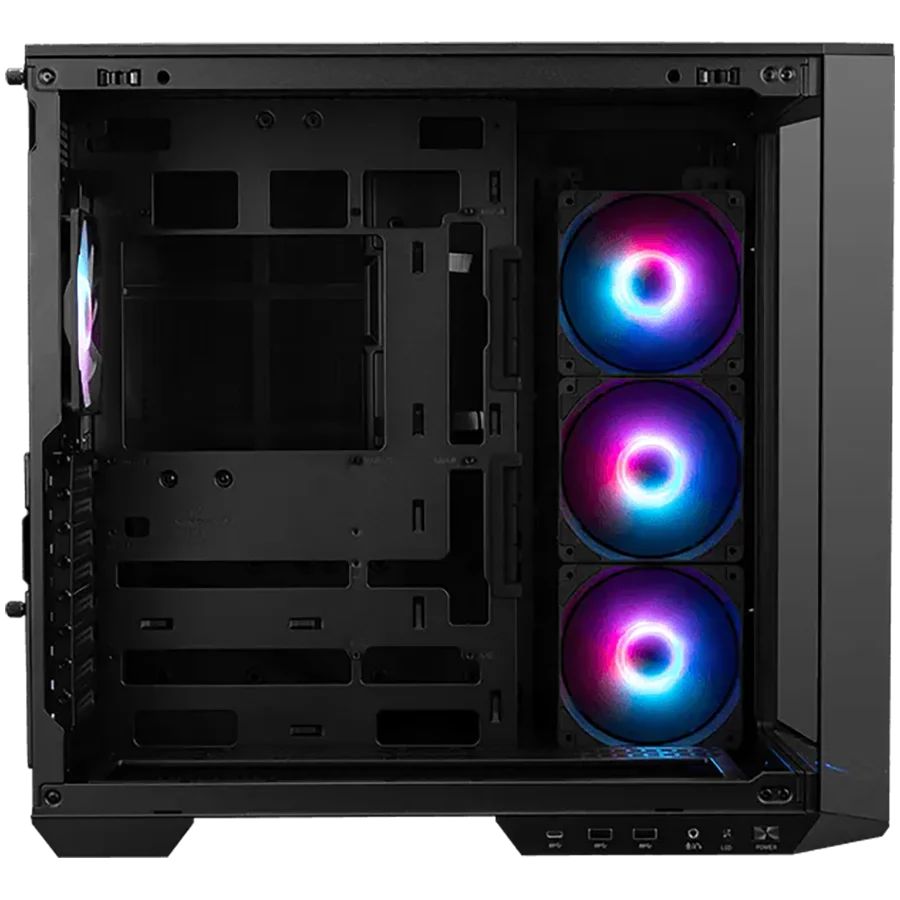 MSI MAG PANO 100R PZ, Mid-Tower, ATX/M-ATX/ITX, 2x USB 3.2, 1x USB Type-C 20Gbps, 1x Audio/Mic, LED Button, 3x 120mm Reverse Blade ARGB + 1x 120mm ARGB Fans, ARGB Fan Hub, Mesh Panel, Tempered Glass, Black