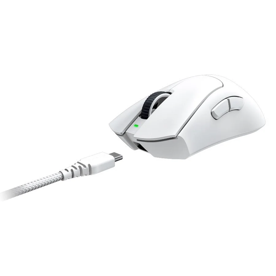 Razer DeathAdder V3 Pro - White Edition, Ergonomic Wireless Gaming Mouse, Speedflex Charging Cable USB Type C, 30000DPI, Optical Mouse Switches Gen-3, 63 g, Focus Pro 30K Optical Sensor