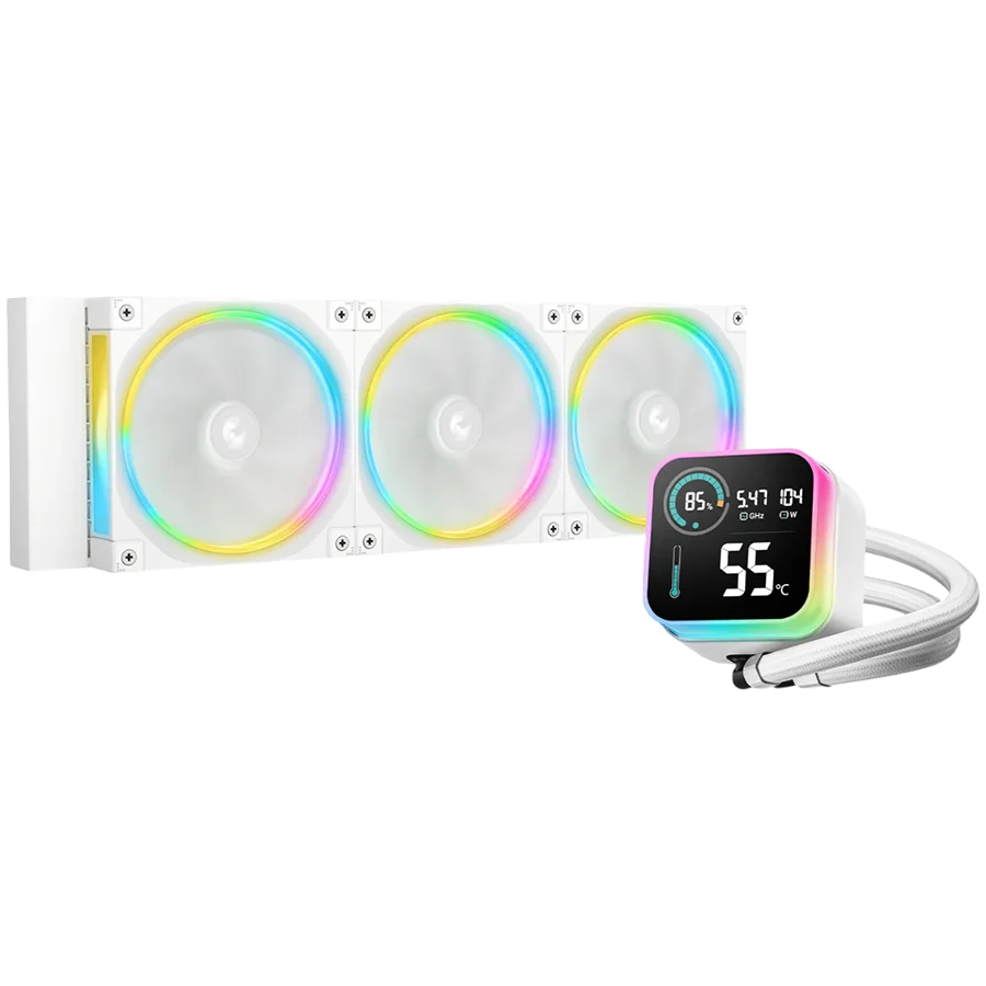 DeepCool LQ360 ULTRA ARGB WH, 360mm CPU Liquid Cooler, 3x120mm FL12 ARGB Fans, LED Screen, Anti-Leak Technology, White, LGA1851/1700/1200/115x, AMD AM5/AM4, 5Y, R-LQ360-WHASMC-G-1