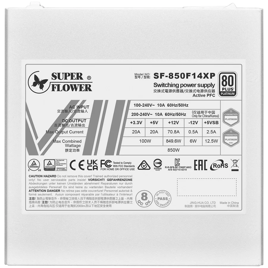 Super Flower Leadex VII Platinum PRO 1000W ATX 3.1, 80 Plus Platinum, Fully Modular, Flat White Cables, 140mm Fan, 150mmx150mmx86mm, White, 10 Year Warranty