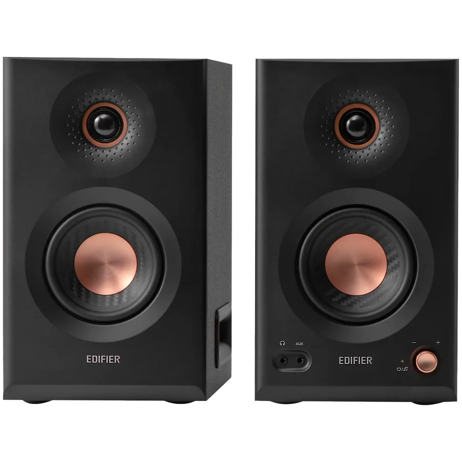 Edifier MR5 Active Studio Monitors (Tri-amped), BT V6.0, Balanced XLR, Balanced TRS, RCA and AUX, with headphone output, 5-inch woofers, 3.75-inch mid-range drivers, and 1-inch silk dome tweeters, 110W (RMS), Room Acoustic Compensation, Black