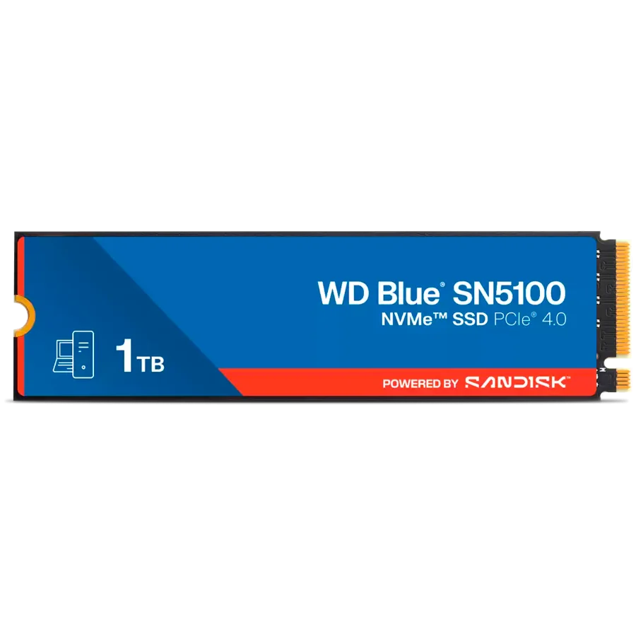 SSD POWERED BY SANDISK WD Blue SN5100 1TB M.2 2280 PCIe Gen4 x4 NVMe QLC 3D, Read/Write: 7100/6700 MBps, IOPS 1000K/1300K, TBW: 600