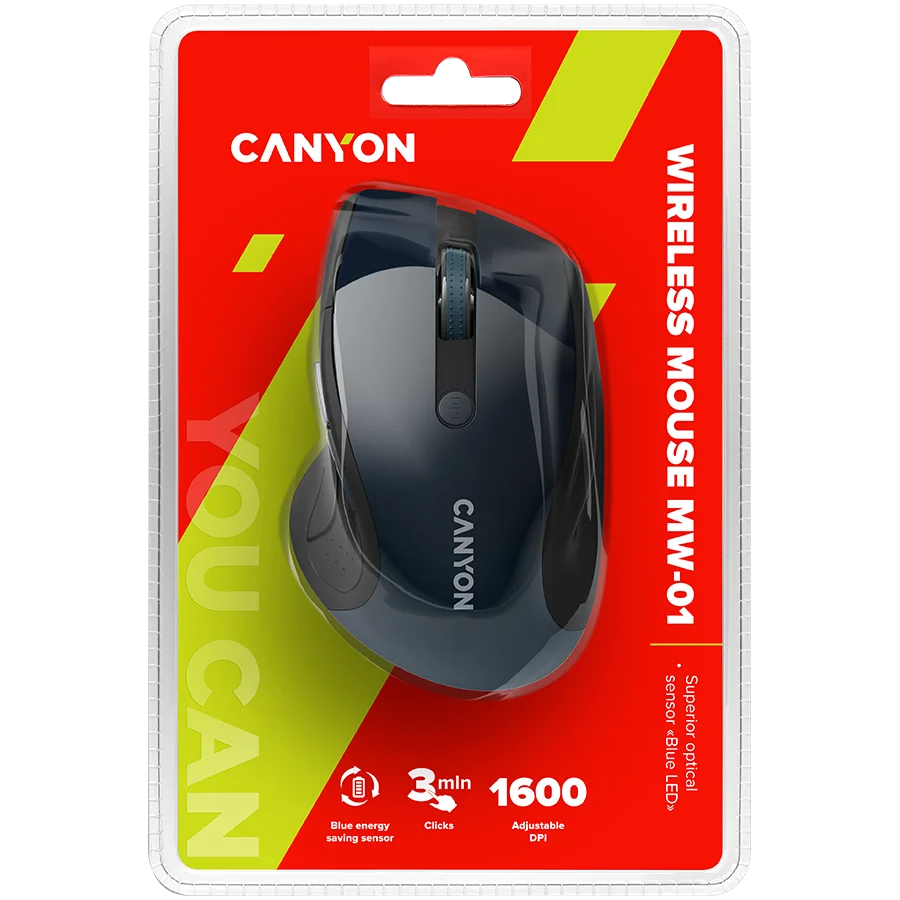 CANYON 2.4Ghz wireless mouse, optical tracking - blue LED, 6 buttons, DPI 1000/1200/1600, Blue Gray pearl glossy