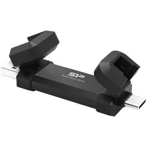 Silicon Power 500GB DS72 Dual USB-C/USB 3.2 Gen 2, Portable External SSD, Steam Deck and iPhone 15 Pro, R/W: up to 1050MB/s; 850MB/s, Black