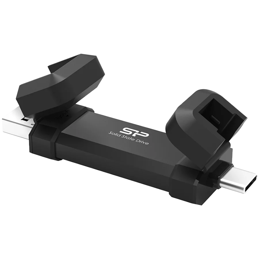Silicon Power 500GB DS72 Dual USB-C/USB 3.2 Gen 2, Portable External SSD, Steam Deck and iPhone 15 Pro, R/W: up to 1050MB/s; 850MB/s, Black