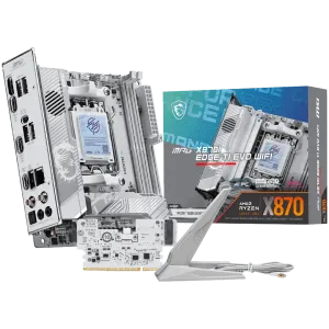 MSI MPG X870I EDGE TI EVO WIFI, mITX, Socket AM5, Dual Channel DDR5 10000+MHz (OC), 1x PCIe x16 slot, 3x M.2 slot, 1x HDMI, 5x USB 3.2 Gen 2, 1x USB 3.2 Gen 2 Type C, 2x USB 40Gbps Type C, Expansion Card, 7.1 HD Audio, 5Gbps LAN, WIFI 7, BT, 3Y