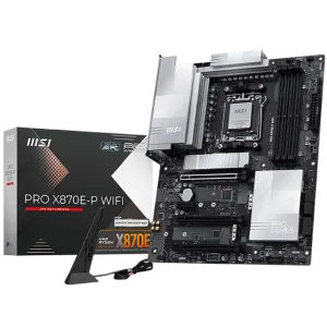 MSI PRO X870E-P WIFI, ATX, Socket AM5, 4x DDR5 Dual Channel DDR5 up to 8200(OC)MHz, 3x PCIe x16 slot, 3x M.2 slot, 4x USB 2.0, 2x USB 5Gbps, 2x USB 10Gbps, 1x 20Gbps Type-C, 1x 40Gbps Type-C, HDMI, 7.1 HD Audio, 5G LAN, WiFI 7, BT, 3Y