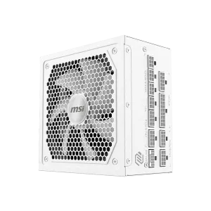 MSI MAG A1000GL PCIE5 WHITE, 1000W, 80 PLUS Gold, 135mm FDB Fan, Protections: OCP/OVP/OPP/OTP/SCP/UVP, Active PFC Design, Flat Cables, Dimensions: 150mmx150mmx86mm, White, 7Y Warranty