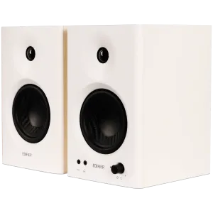 Edifier MR4 Active Studio Monitors, RCA, AUX, TRS, 1-inch Tweeters, 4-inch Woofers, 42W (RMS), Control Knob, White
