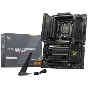 MSI MAG B850 TOMAHAWK MAX WIFI, ATX, Socket AM5, 4x DDR5 Dual Channel DDR5 up to 8400(OC)MHz, 3x PCIe 3.0 x16 slot, 4x M.2 slot, 4x USB 2.0, 1x USB 5Gbps, 2x USB 10Gbps, 3x USB 10Gbps Type-C, HDMI, 7.1 HD Audio, 5G LAN, WiFI 7, BT, 3Y