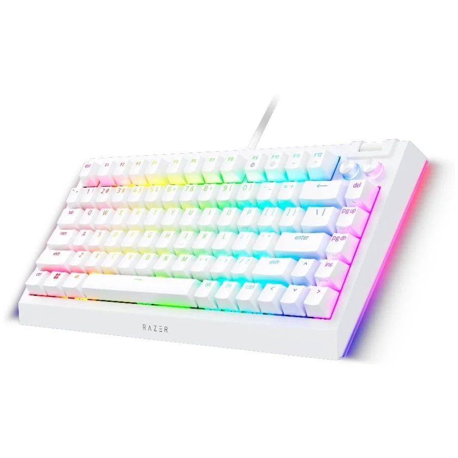 Razer BlackWidow V4 75% White, Gaming Keyboard, US Layout, Hot-swappable Design, Compact 75% Layout with Aluminum Case,  Mechanical Switches (Tactile), Razer Chroma RGB, Dedicated media roller with 2 dedicated media buttons, Detachable Type C Cable