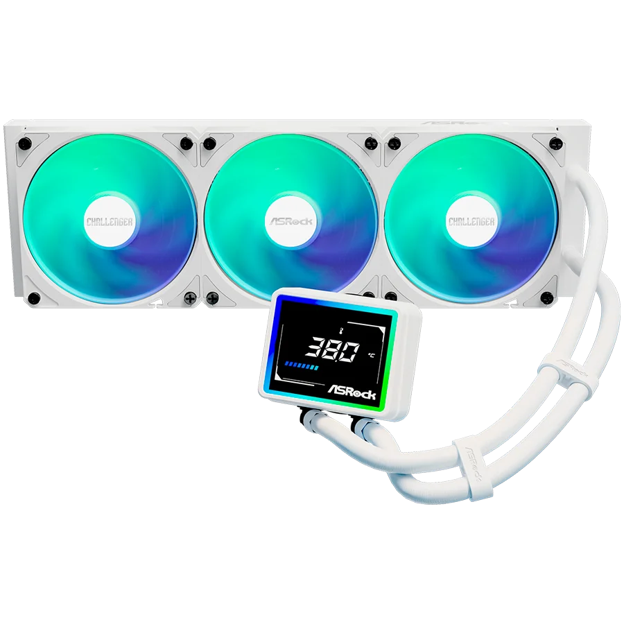 Asrock Challenger White 360 Digital, AiO liquid cooler, ARGB, Digital display, 360 mm radiator, AM5, AM4, LGA1851, LGA1700, 90-ACLA36-WAAGA6, White, 6Y