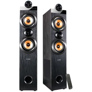 F&D T-70X 2.0 Floorstanding Speakers, 160W RMS (80Wx2), 1'' Tweeter + 5.25'' Speaker + 8'' Subwoofer for each channel, BT 5.0/HDMI(ARC)/Optical/Coaxial/AUX/USB/FM/Karaoke function/ LED Display/Remote control/Microphone included/Wooden/Black