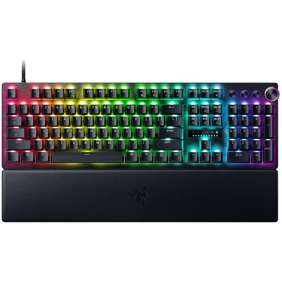 Huntsman V3 Pro - US Layout, Gaming Keyboard, Analog Optical Switch Gen-2, Razer Chroma RGB, Magnetic Firm Leatherette Wrist Rest, Multi-function Dial with 3 dedicated button, Detachable Type-C Cable, Doubleshot PBT Keycaps, 1000 Hz Polling Rate