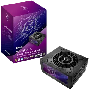 Asrock PG-1600G, 1600W, 80 Plus Gold, Fully Modular PSU, Japanese Capacitors, 2x EPS 12V CPU(4+4pin), 2x PCIe5.1 (12+4pin), 8x PCIe (6+2pin), 6x 4-pin connectors, 12x SATA, OCP, SCP, OVP, UVP, OTP, OPP protections, 135 mm Axial Fan, ATX 3.1