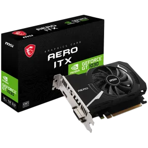 MSI Video Card Nvidia GeForce GT 1030 AERO ITX 4GHD4 OC, 4GB DDR4, 64-bit, 2100MHz Memory Speed, 1430MHz Boost, 384 CUDA Cores, 1x DVI-D, HDMI 2.1, 300W Recommended PSU, 3Y