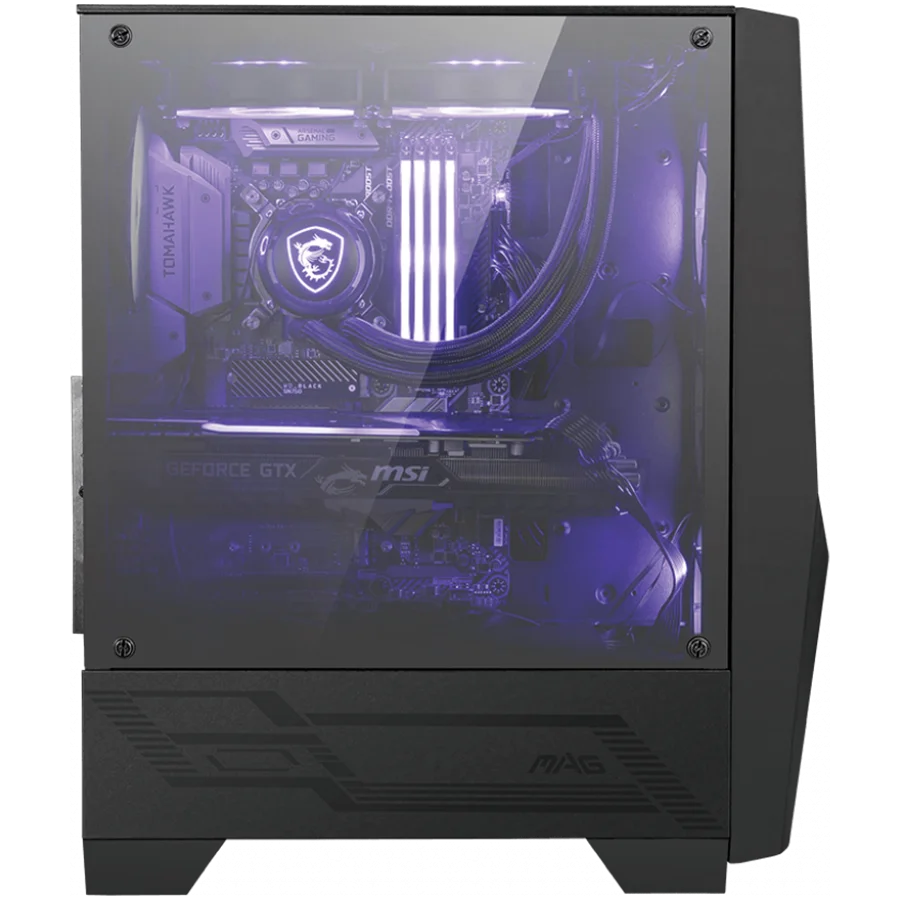 MSI MAG FORGE 100M, Mid-Tower, ATX/Micro-ATX/Mini-ITX, 2x USB 3.2 Gen 1 Type-A, 1x Audio/1x Mic, RGB Hub, RGB Button, 3x 120mm Fans (2x RGB), Mesh Front Panel, Tempered Glass