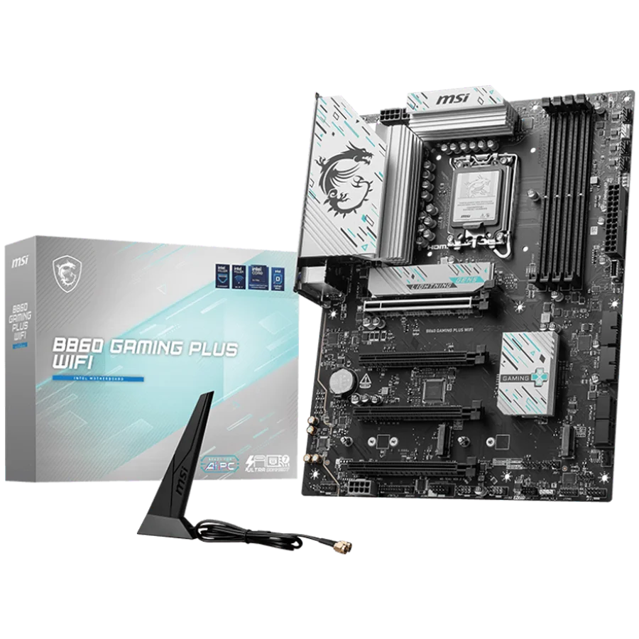 MSI PRO B860 GAMING PLUS WIFI, ATX, LGA 1851, 4x DDR5 Dual Channel DDR5 up to 8600(OC)MHz, 4x PCIe x16 slot, 3x M.2 slot, 4x USB 2.0, 2x USB 5Gbps, 2x USB 10Gbps, 1x USB 40Gbps Type-C, HDMI, DP, 7.1 HD Audio, 5G LAN, WiFi, BT, 3Y
