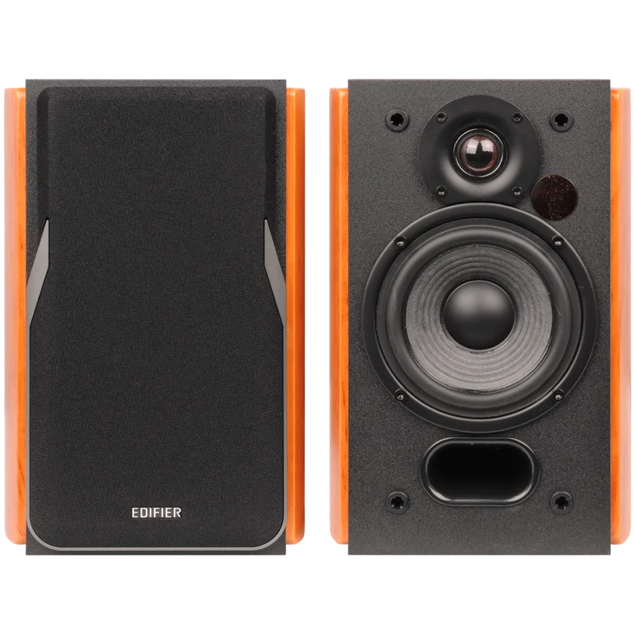 Edifier R1380DB 2.0 Bookshelf Speakers, BT V5.1, Optical, Coaxial, RCA, 1-inch Tweeters, 4-inch Drivers, 42W (RMS), Control Knobs and Remote Control, Brown