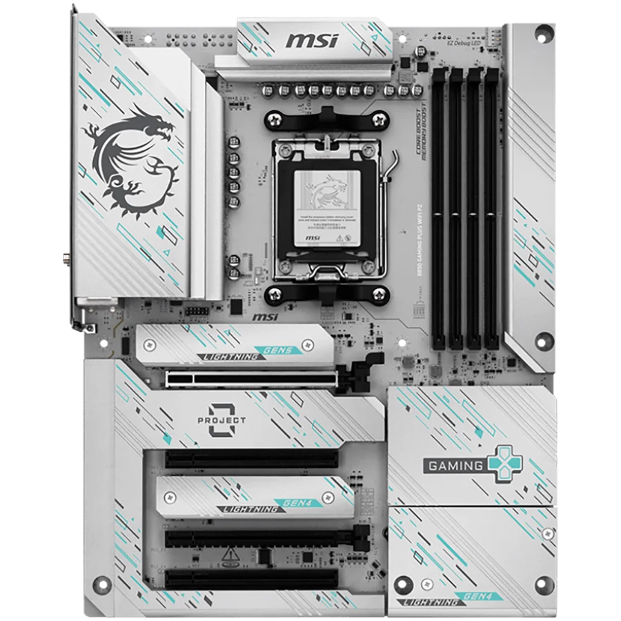 MSI B850 GAMING PLUS WIFI PZ, ATX, Socket AM5, Back Connectors, 4x DDR5 Dual Channel DDR5 up to 8200(OC)MHz, 4x PCIe x16 slot, 3x M.2 slot, 4x USB 2.0, 1x USB 5Gbps, 1x USB 10Gbps, 2x USB 10Gbps Type-C, DP, 7.1 HD Audio, 5G LAN, WiFI 7, BT, 3Y