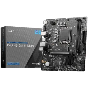 MSI PRO H610M-E DDR4, Micro-ATX, Socket 1700, Dual Channel DDR4 3200(OC)MHz, 1x PCIe x16 slots, 1x M.2 slots, 1x HDMI, 1 x VGA, 2x USB 3.2 Gen 1, 4x USB 2.0, 3Y