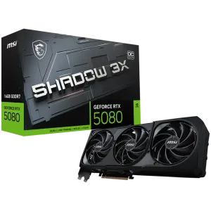 MSI Video Card Nvidia GeForce RTX 5080 16G SHADOW 3X OC, 16GB GDDR7, 256bit, Effective Memory Clock: 30000MHz, Boost: 2640 MHz, 10752 CUDA Cores, PCIe 5.0, 3x DP 2.1b, HDMI 2.1b, RAY TRACING, Triple Fan, 1x16pin, 850W Recommended PSU, 3Y