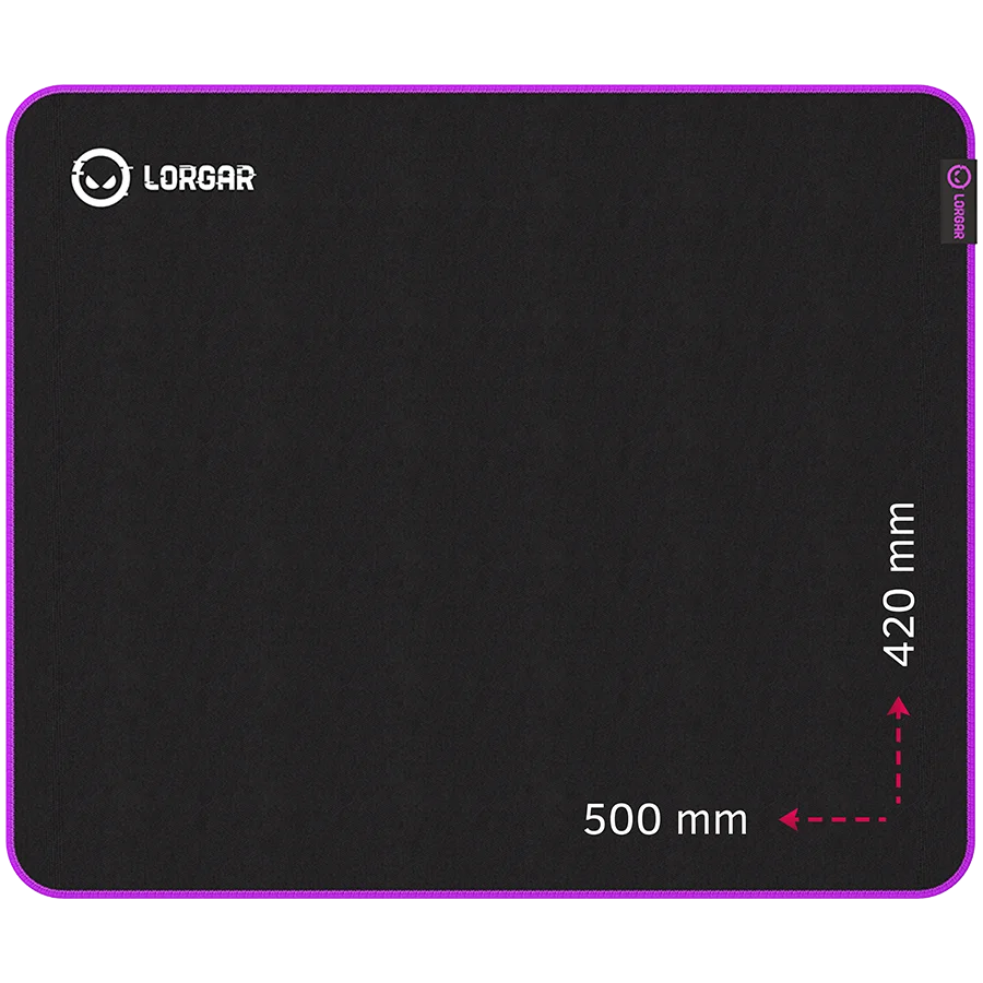 Lorgar Main 315, Gaming mouse pad, High-speed surface, Purple anti-slip rubber base, size: 500mm x 420mm x 3mm, weight 0.39kg