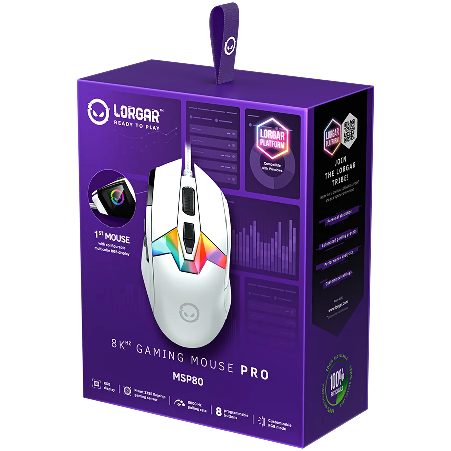 LORGAR MSP80, 8000 Hz Gaming Mouse Pro, White