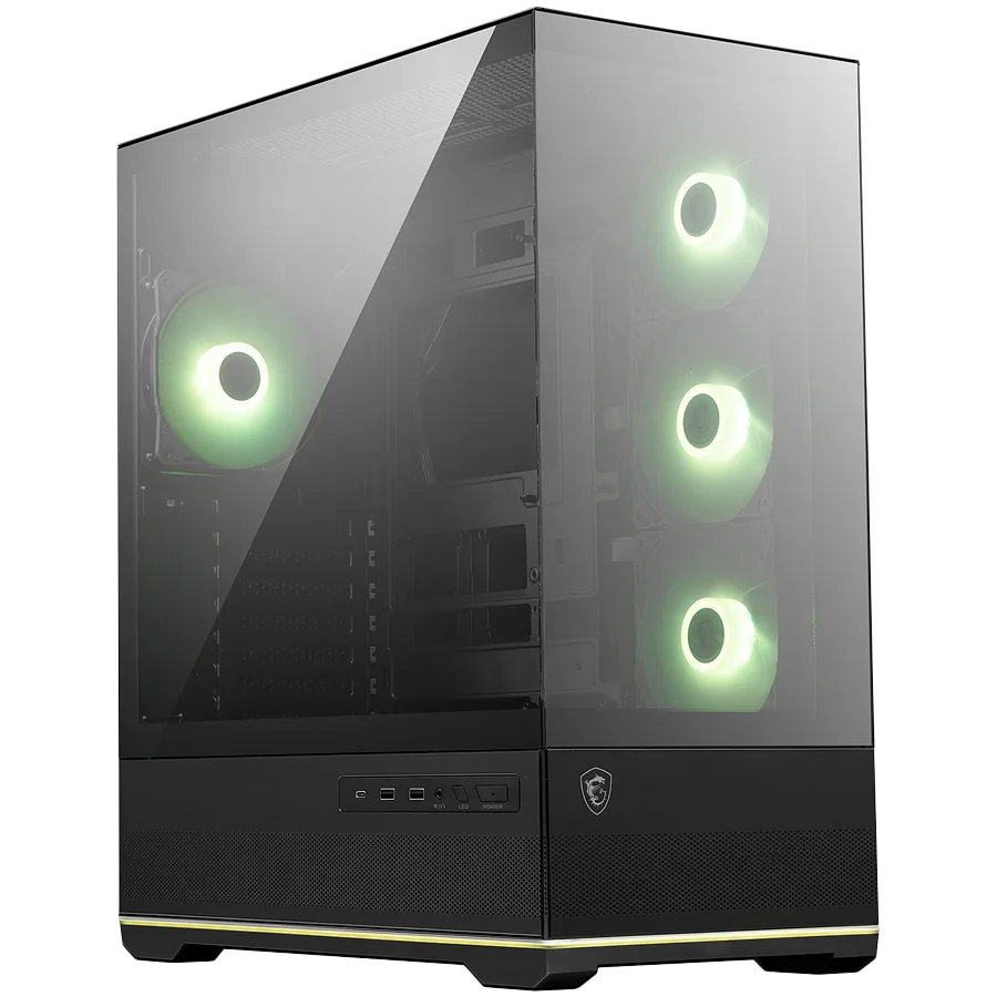 MSI MAG PANO 110R PZ, Mid-Tower, ATX/M-ATX/ITX, 2x USB 3.2, 1x USB Type-C 20Gbs, 1x Audio/Mic, LED Button, ARGB Hub, 4x 120mm ARGB Fans, ARGB Fan Hub, Mesh Panel, Tempered Glass, Black