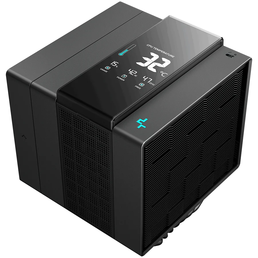 DeepCool ASSASSIN IV VC VISION, CPU Air Cooler, 1x120mm + 1x140mm FDB Fans, Fan Speed Switch, Digital Display, Vapor Chamber, TDP 300W, 7 Heatpipes, LGA20xx/1851/1700/1200/115x, AMD AM5/AM4, 147x144x172 mm(LxWxH), 6Y, R-ASN4-BKNVMD-G