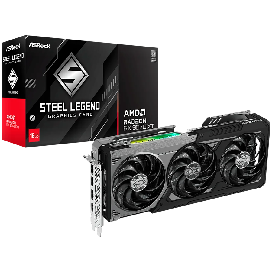 ASROCK Video Card AMD Radeon RX 9070 XT Steel Legend Dark 16GB GDDR6 256-bit HDMI 3x DP