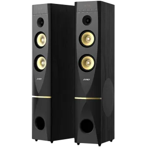 F&D T-88X 2.0 Floorstanding Speakers, 300W RMS (150x2), 1'' Tweeter + 5.25'' Speaker + 10'' Subwoofer for each channel, BT 4.2/HDMI/Optical/Coaxial/AUX/USB/FM/Karaoke function/LED Display/Remote Control/Microphone included/Wooden/Black