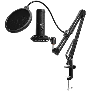 LORGAR Voicer 931, Gaming Microphone, Black, USB condenser microphone with boom arm stand, pop filter, tripod stand. including 1* microphone, 1*Boom Arm Stand with C-clamp, 1*shock mount, 1*pop filter, 1*windscreen cap, 1*2.5m type-C USB cable, 1* Extra t