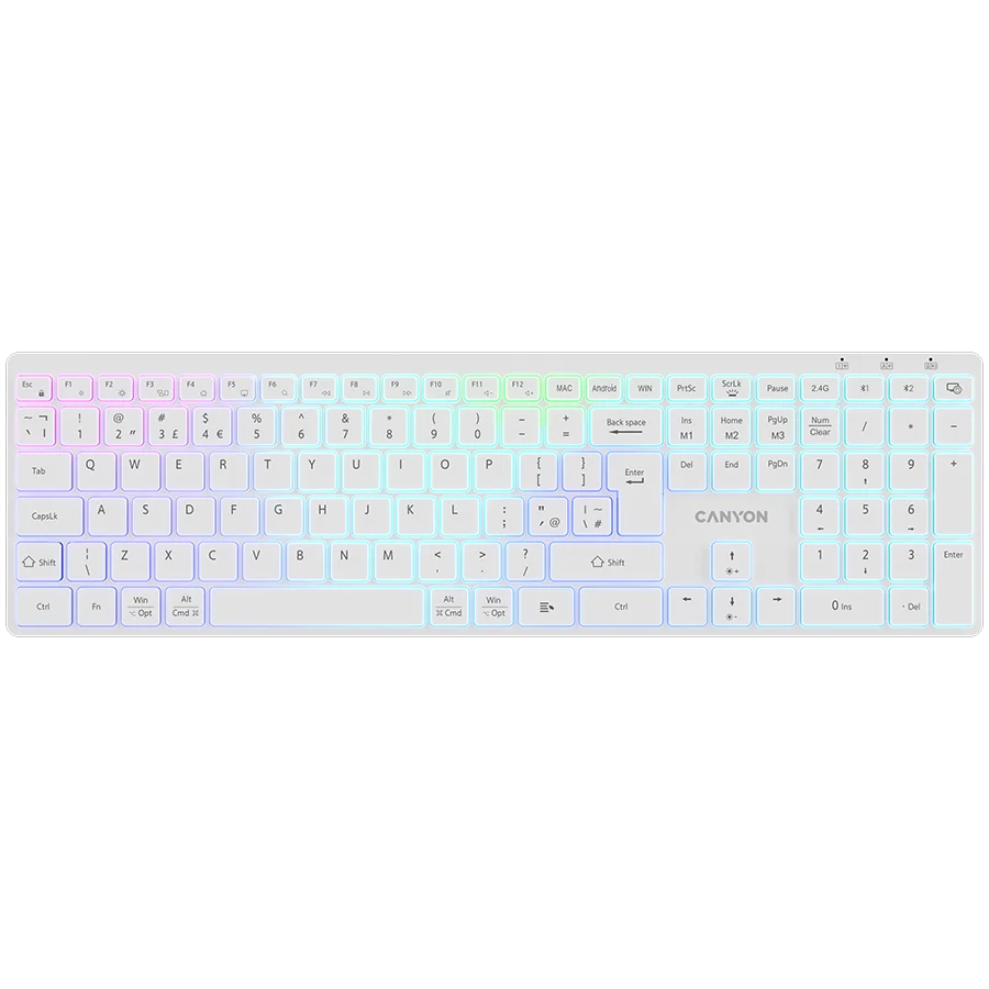 CANYON keyboard HKB-W11 UK/US RGB Dual Mode Wireless White CANYON keyboard HKB-W11 UK/US RGB Dual Mode Wireless White