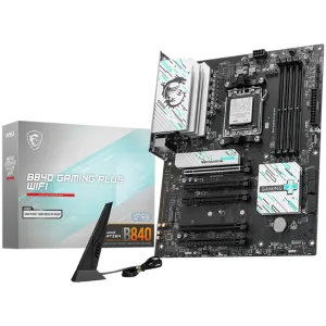 MSI B840 GAMING PLUS WIFI, ATX, Socket AM5, 4x DDR5 Dual Channel DDR5 up to 8000(OC)MHz, 5x PCIe x16 slot, 2x M.2 slot, 4x USB 2.0, 2x USB 5Gbps, 1x USB 10Gbps, 1x USB 10Gbps Type-C, HDMI, 7.1 HD Audio, 2.5G LAN, WiFi, BT, 3Y