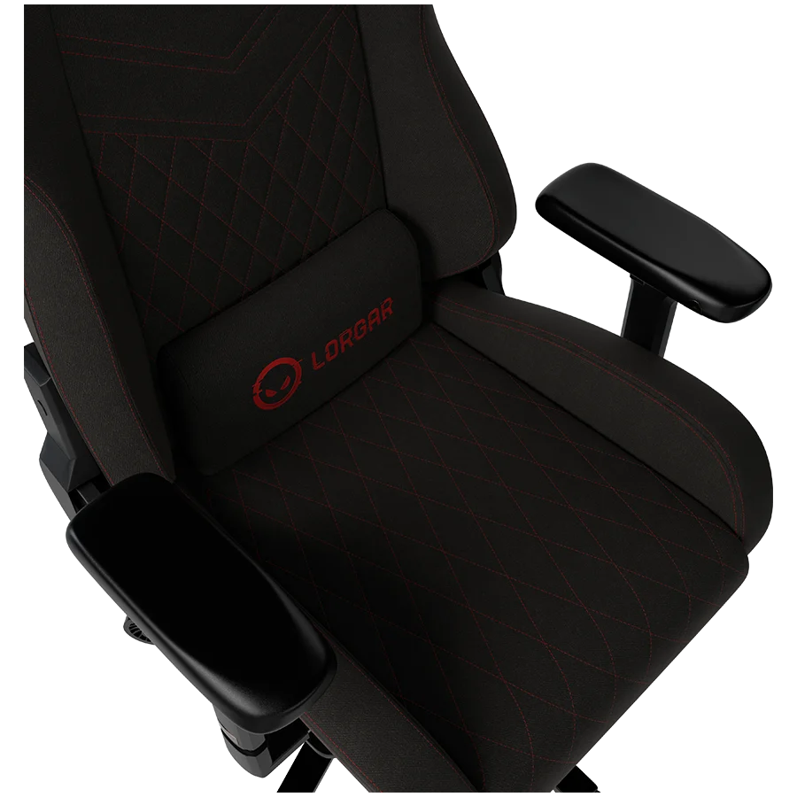 LORGAR Ace 422, Gaming chair, Anti-stain durable fabric, 1.8 mm metal frame, multiblock mechanism, 4D armrests, 5 Star aluminium base, Class-4 gas lift, 75mm PU casters, Black + red