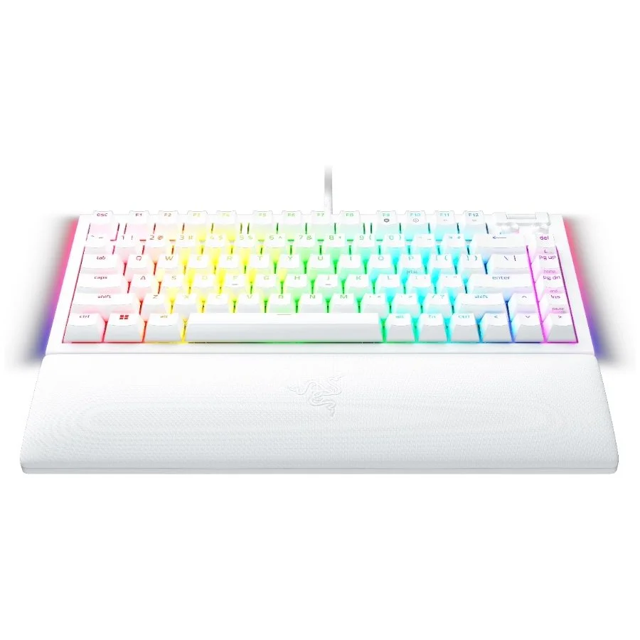 Razer BlackWidow V4 75% White, Gaming Keyboard, US Layout, Hot-swappable Design, Compact 75% Layout with Aluminum Case,  Mechanical Switches (Tactile), Razer Chroma RGB, Dedicated media roller with 2 dedicated media buttons, Detachable Type C Cable