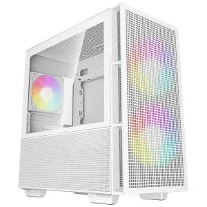 DeepCool CH360 DIGITAL WH, Mini Tower, Mini-ITX/Micro-ATX, 1x USB3.0, 1x Audio, 1x Type-C, Pre-Installed 2x140mm ARGB Fans + 1x120 ARGB Fan, Tempered Glass, GPU Support Arm, White, R-CH360-WHAPE3D-G-1