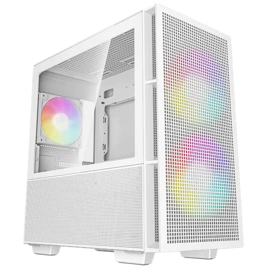 DeepCool CH360 DIGITAL WH, Mini Tower, Mini-ITX/Micro-ATX, 1x USB3.0, 1x Audio, 1x Type-C, Pre-Installed 2x140mm ARGB Fans + 1x120 ARGB Fan, Tempered Glass, GPU Support Arm, White, R-CH360-WHAPE3D-G-1