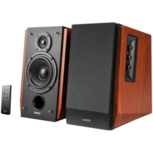 Edifier R1700BT 2.0 Bookshelf Speakers, BT V5.1, RCA, 0.75-inch Tweeters, 4-inch Drivers, 66W (RMS), Control Knobs and Remote Control, Brown