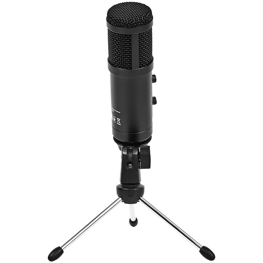 LORGAR Soner 313, Gaming Microphones, Black, USB condenser microphone with Volume Knob & Echo Kob, including 1x Microphone, 1 x 2.5M USB Cable, 1 x Tripod Stand, 1 x User Manual, body size: Φ47.4*158.2*48.1mm, weight: 243.0g